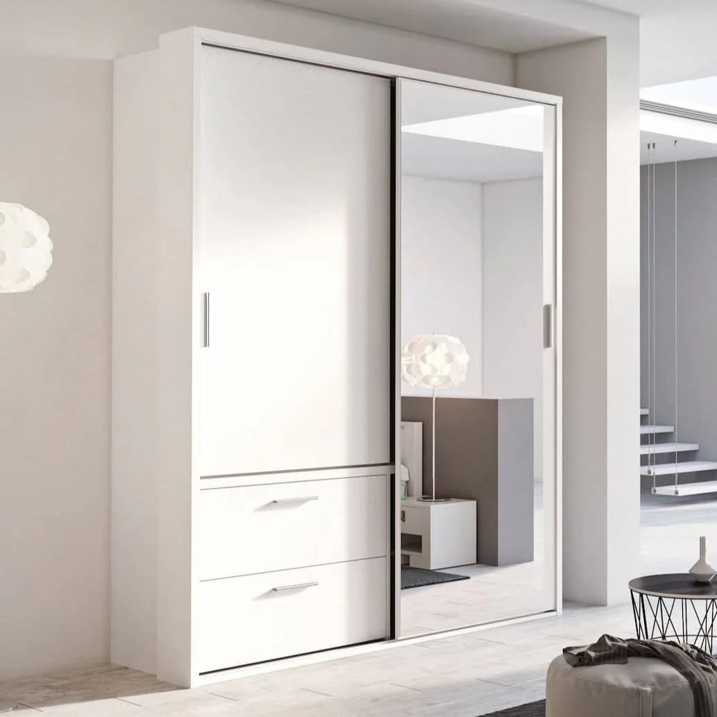 Arti 22 Wardrobe With 2 Sliding Doors With 2 Drawers In White Matt