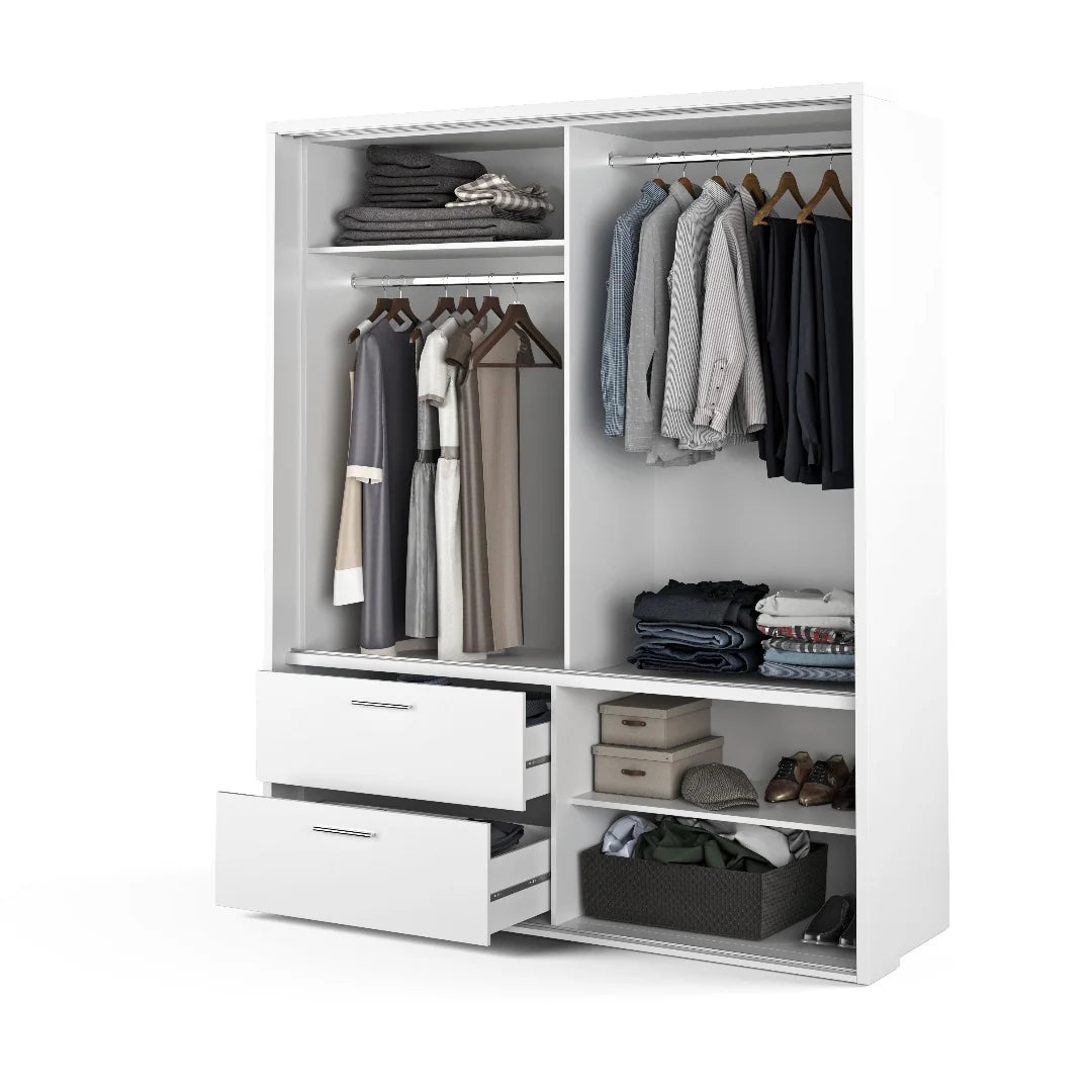 Arti 22 Wardrobe With 2 Sliding Doors With 2 Drawers In White Matt