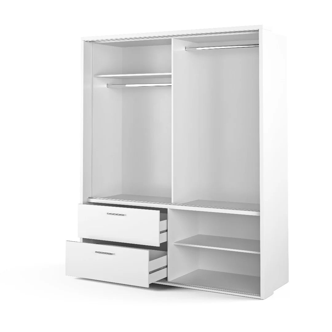 Arti 22 Wardrobe With 2 Sliding Doors With 2 Drawers In White Matt