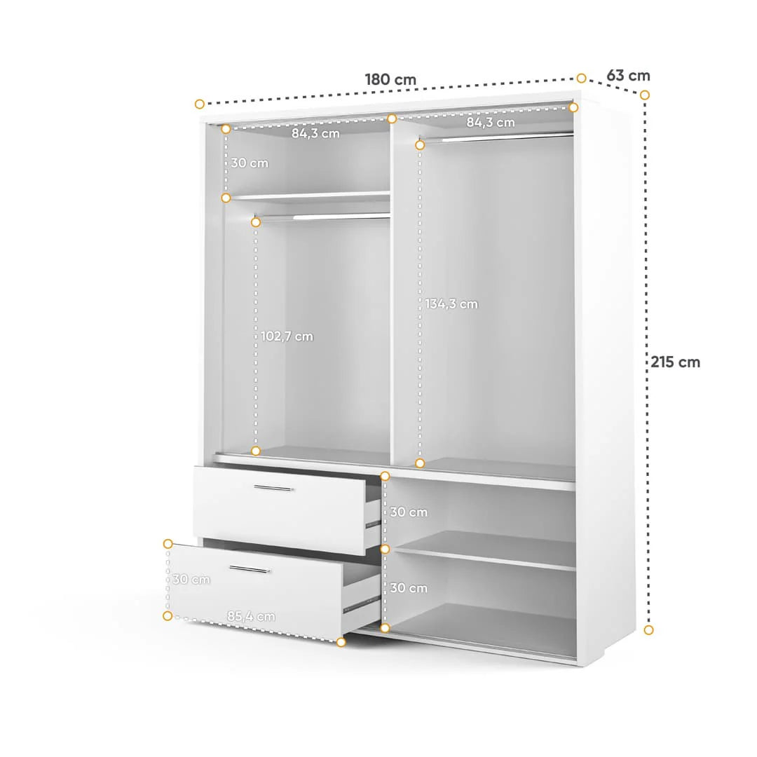 Arti 22 Wardrobe With 2 Sliding Doors With 2 Drawers In White Matt