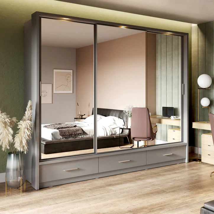 Arti 23 Wardrobe With 3 Sliding Doors In Grey Matt With LED