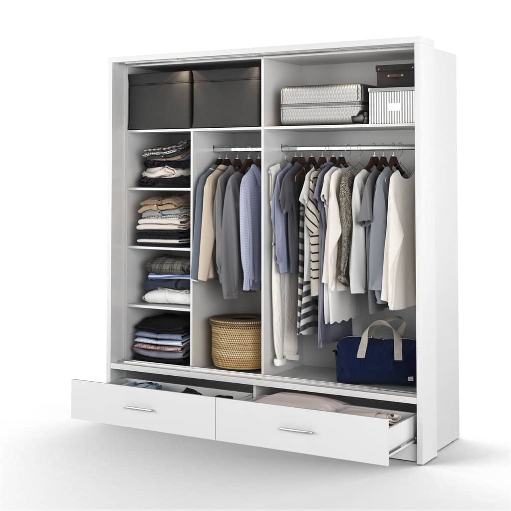 Arti 24 Wardrobe With 2 Sliding Doors In White Matt With LED