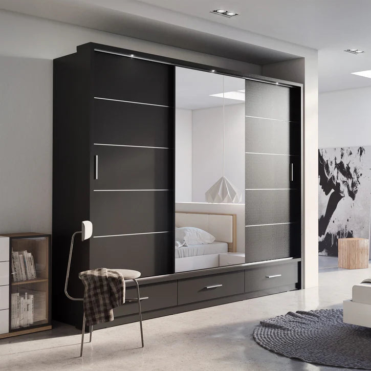 Arti AR-01 Wooden Wardrobe With 3 Sliding Doors In Black Matt