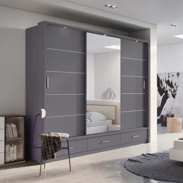 Arti AR-01 Wooden Wardrobe With 3 Sliding Doors In Grey Matt