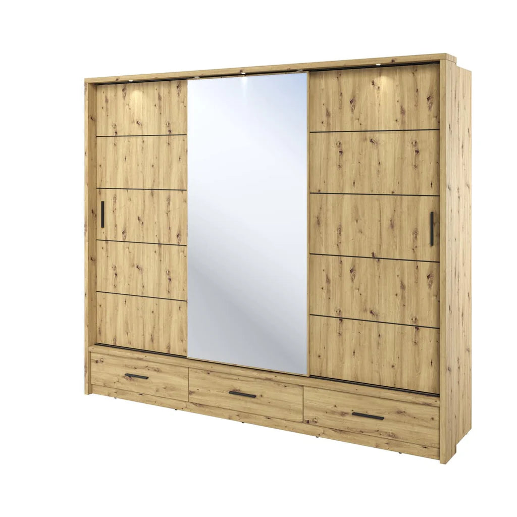 Arti AR-01 Wooden Wardrobe With 3 Sliding Doors In Oak Artisan