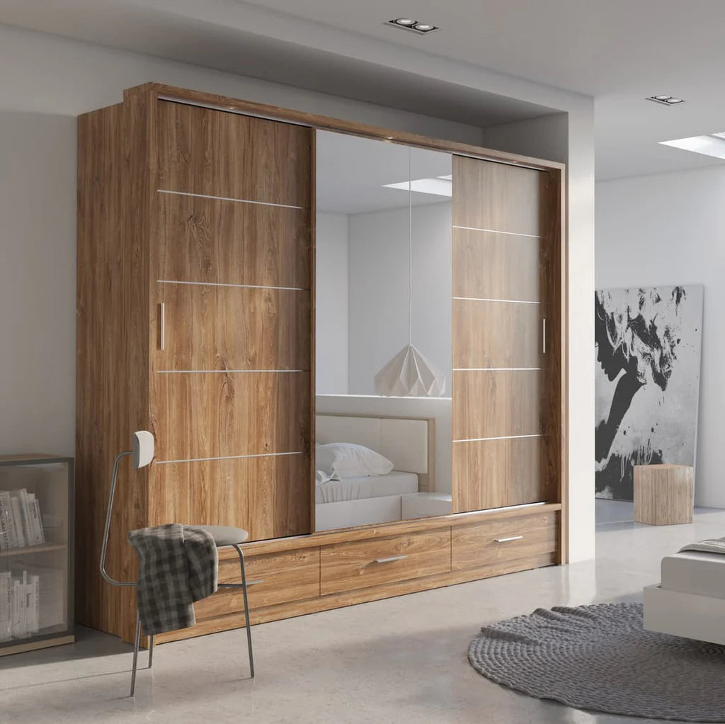 Arti AR-01 Wooden Wardrobe With 3 Sliding Doors In Oak Sterling