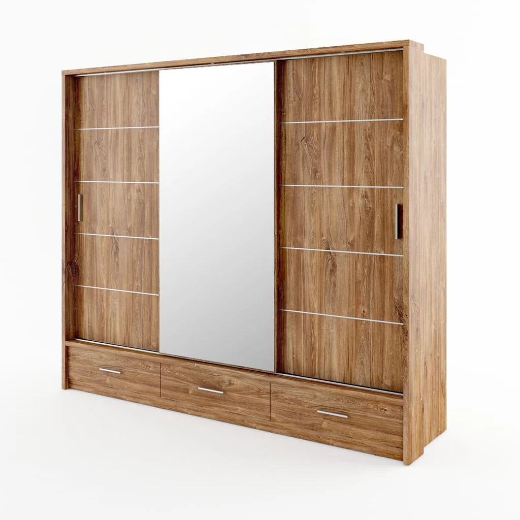 Arti AR-01 Wooden Wardrobe With 3 Sliding Doors In Oak Sterling