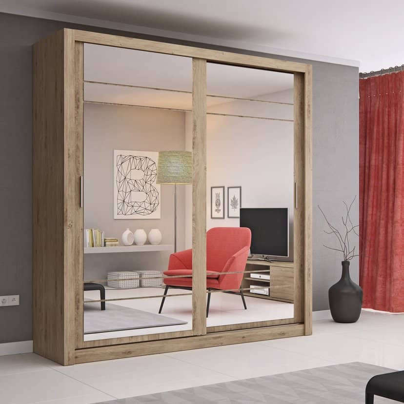 Arti AR-08 Large Wardrobe With 2 Mirrored Sliding Doors In Oak Shetland