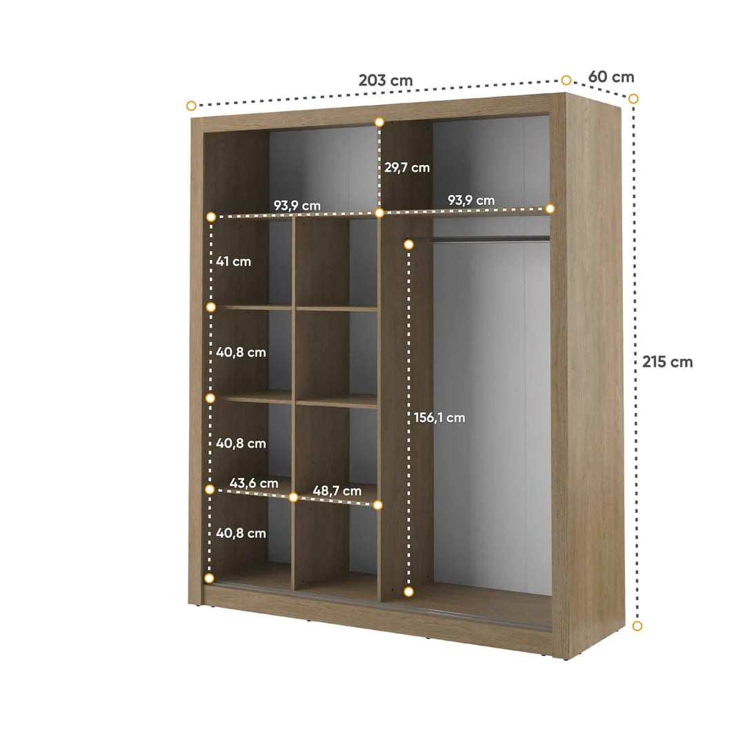 Arti AR-08 Large Wardrobe With 2 Mirrored Sliding Doors In Oak Shetland