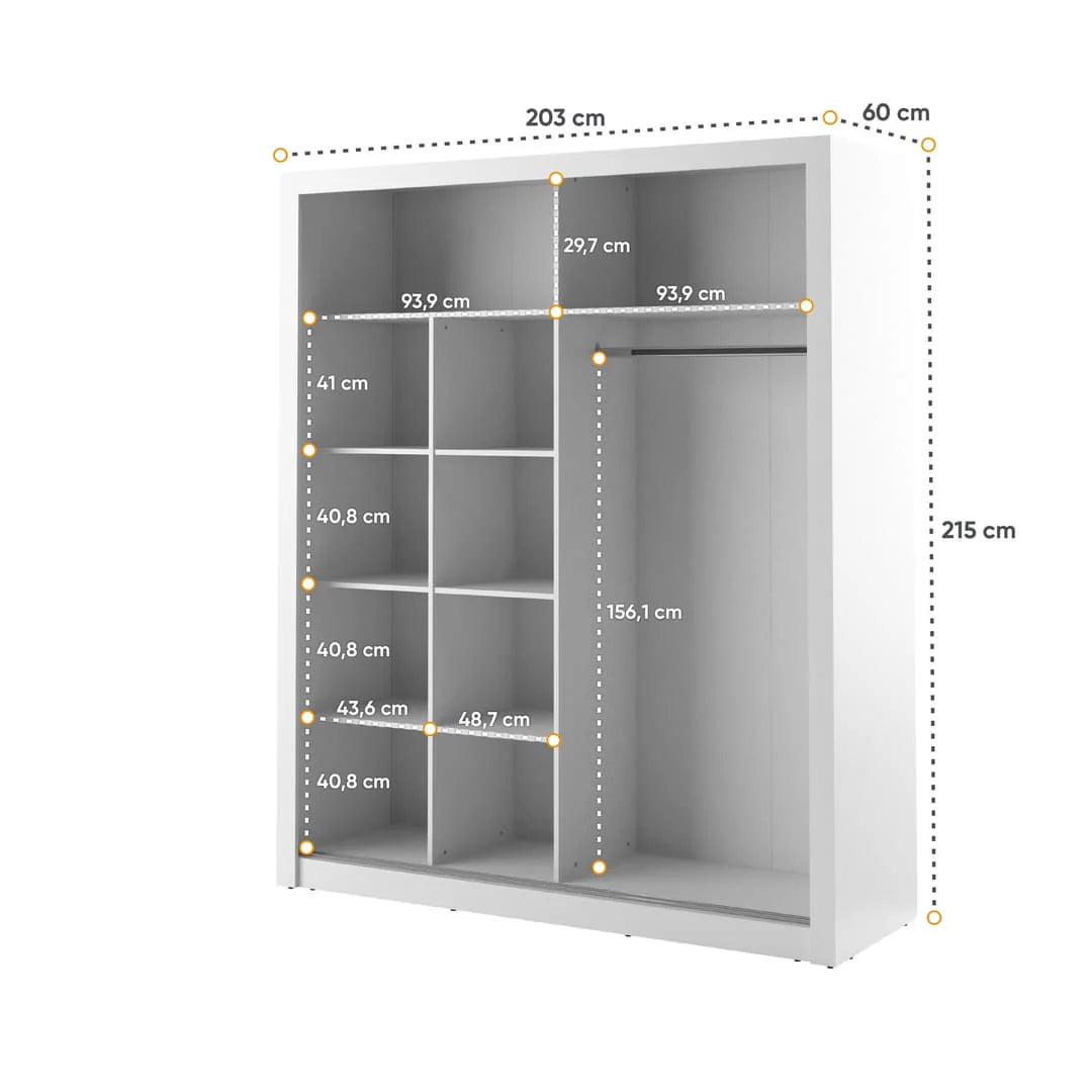 Arti AR-08 Large Wardrobe With 2 Mirrored Sliding Doors In White Matt