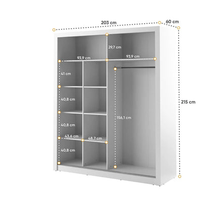 Arti AR-08 Large Wardrobe With 2 Mirrored Sliding Doors In White Matt