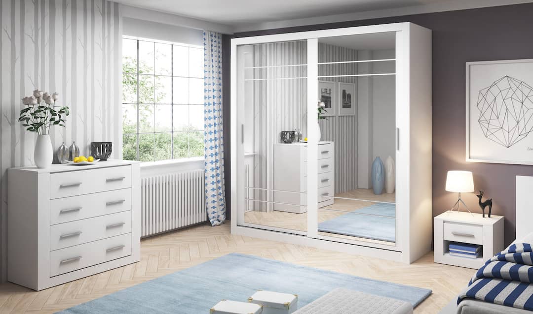 Arti AR-08 Large Wardrobe With 2 Mirrored Sliding Doors In White Matt