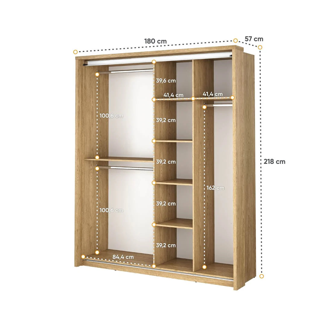 Arti AR-17 Medium Wardrobe With 2 Sliding Doors In Oak Shetlan