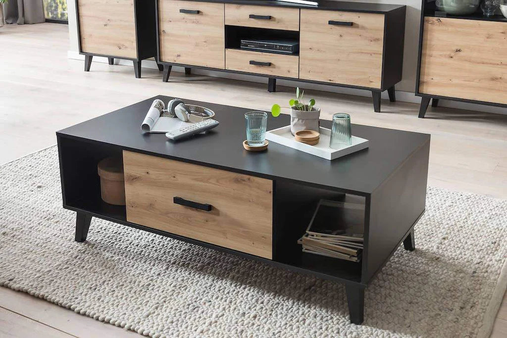 Artona Wooden Coffee Table in Oak Artisan & Black Matt - 125cm