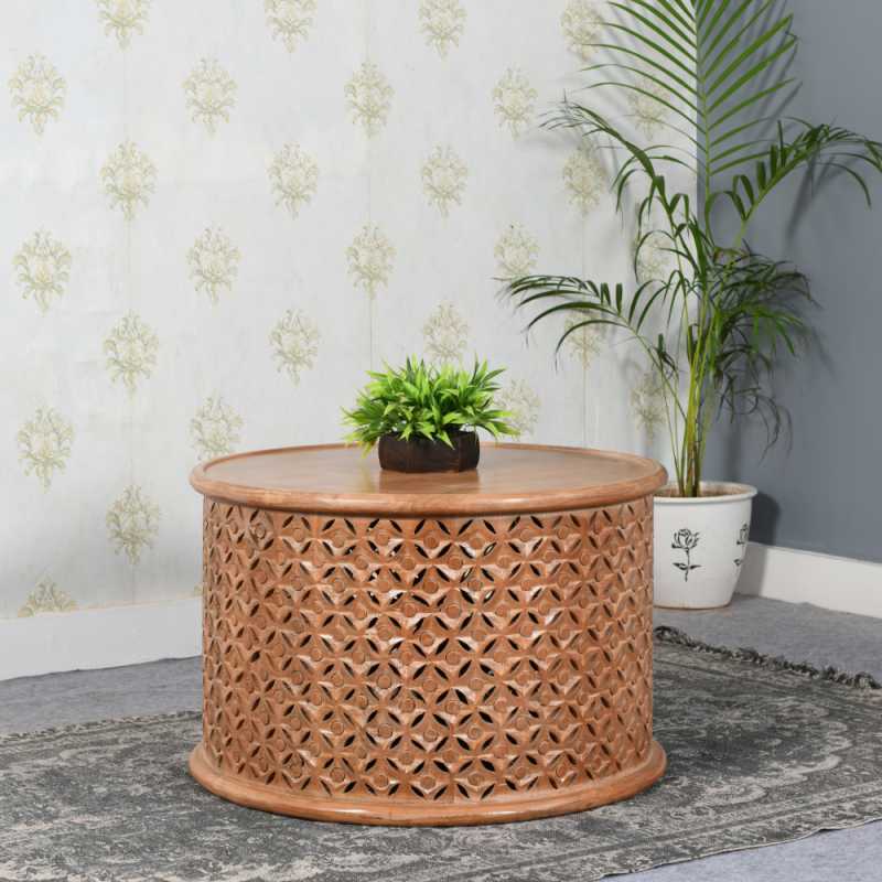 Artwork Mango Wood Round Coffee Table