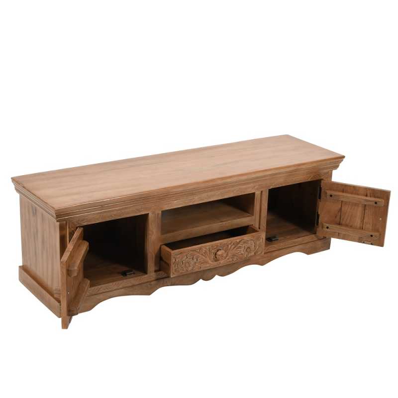 Artwork Mango Wood TV Stand With 2 Doors 1 Drawer