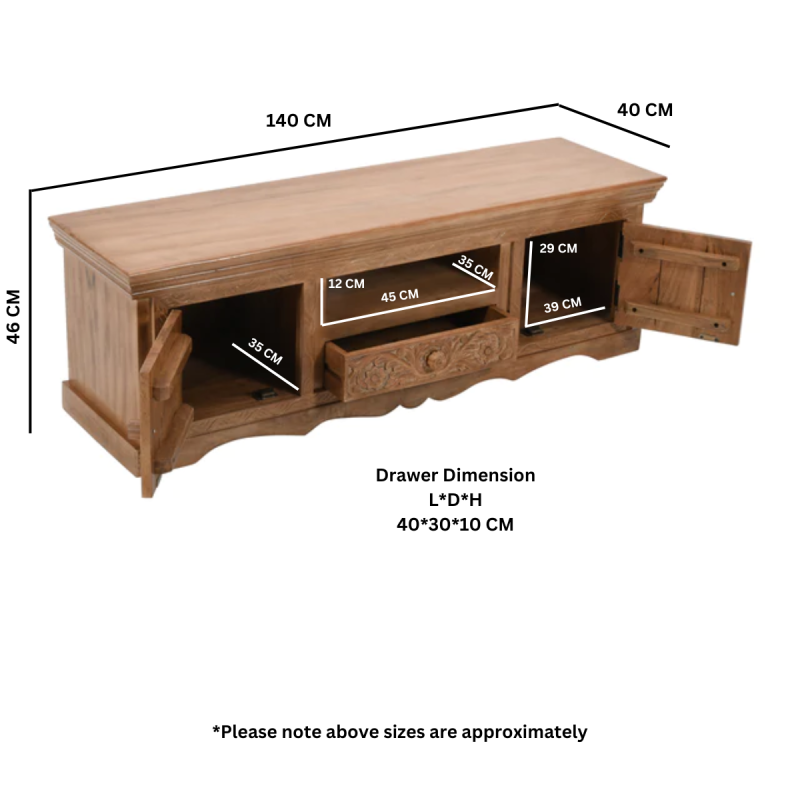 Artwork Mango Wood TV Stand With 2 Doors 1 Drawer