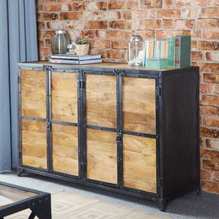 Ascot Large Wooden Sideboard In Reclaimed Wood And Metal Frame