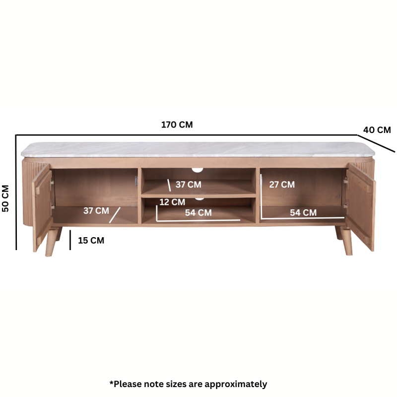 Ashford Natural Marble & Wood Large Tv Stand - 170cm