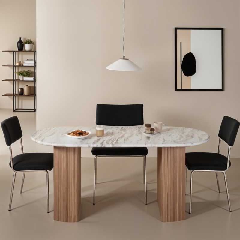 Ashford Natural Marble & Wood Pedestal 6-8 Seater Dining Table