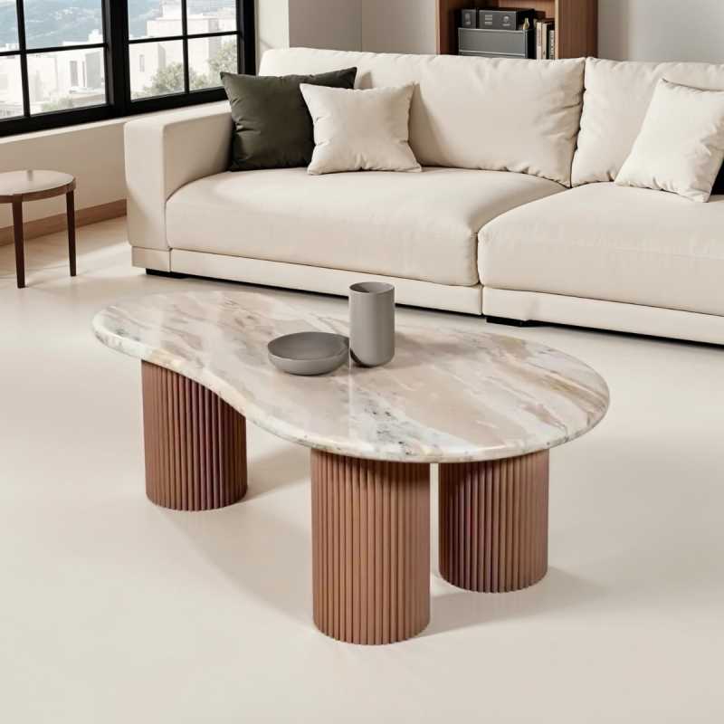 Ashford Natural Marble & Wood Pedestal Coffee Table