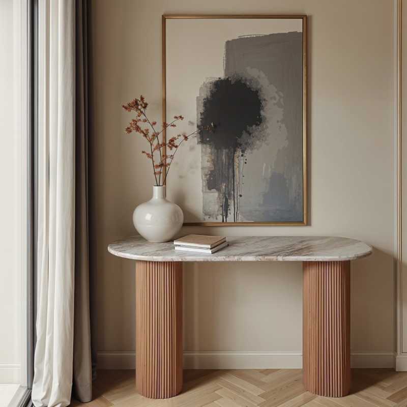 Ashford Natural Marble & Wood Pedestal Console Table