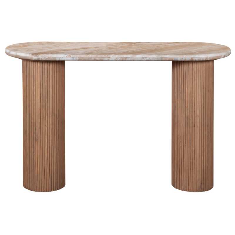 Ashford Natural Marble & Wood Pedestal Console Table