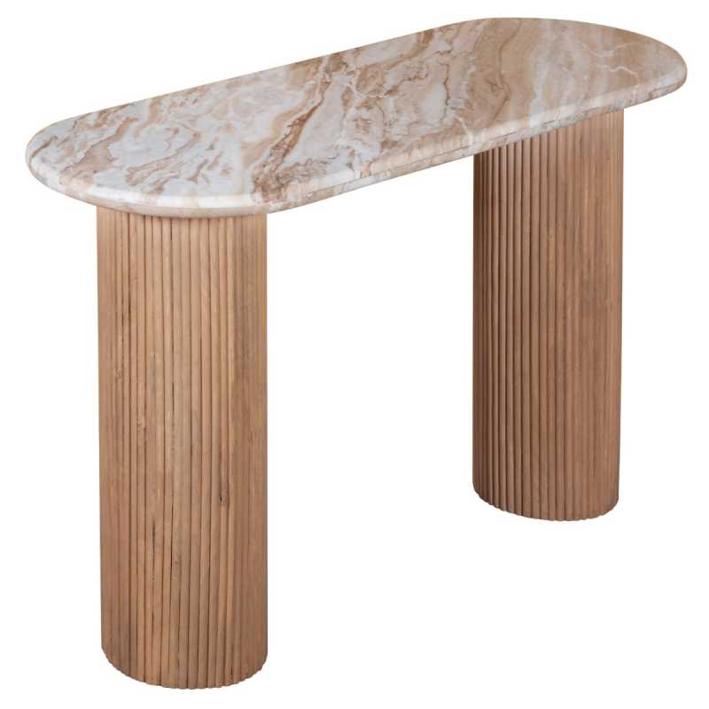 Ashford Natural Marble & Wood Pedestal Console Table