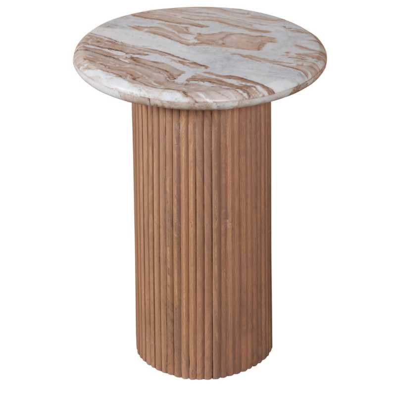 Ashford Natural Marble & Wood Pedestal Side Table