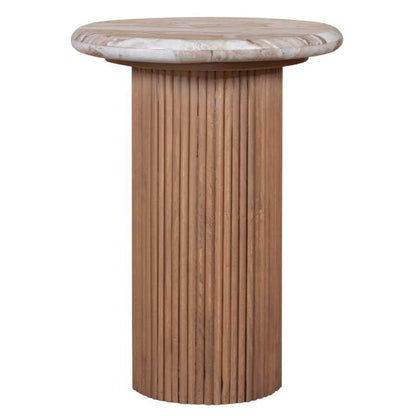 Ashford Natural Marble & Wood Pedestal Side Table