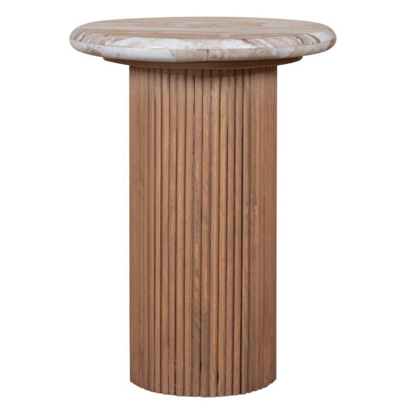 Ashford Natural Marble & Wood Pedestal Side Table