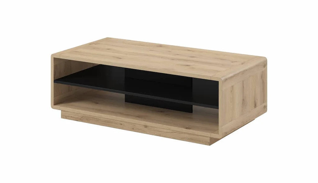 Aston Wooden Coffee Table 120cm in Matt Black and Torus Oak