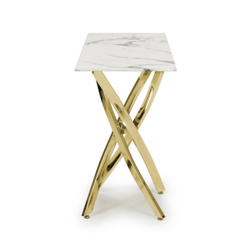 Astoria Console Table In White Marble Effect With Gold Legs