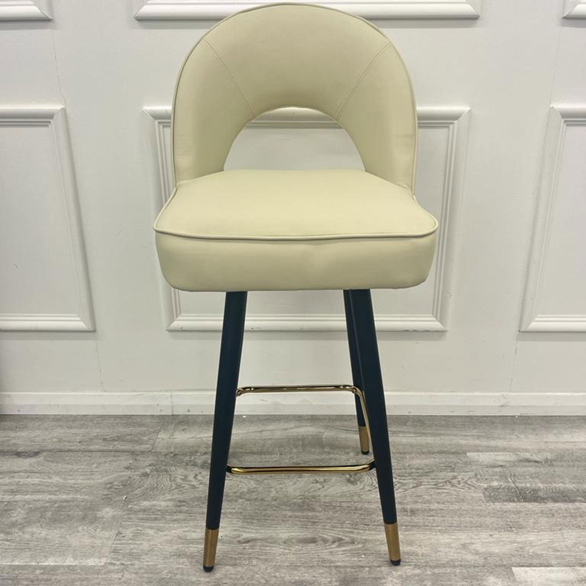 Astra Cream Leather Bar Stools in Pair