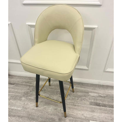 Astra Cream Leather Bar Stools in Pair