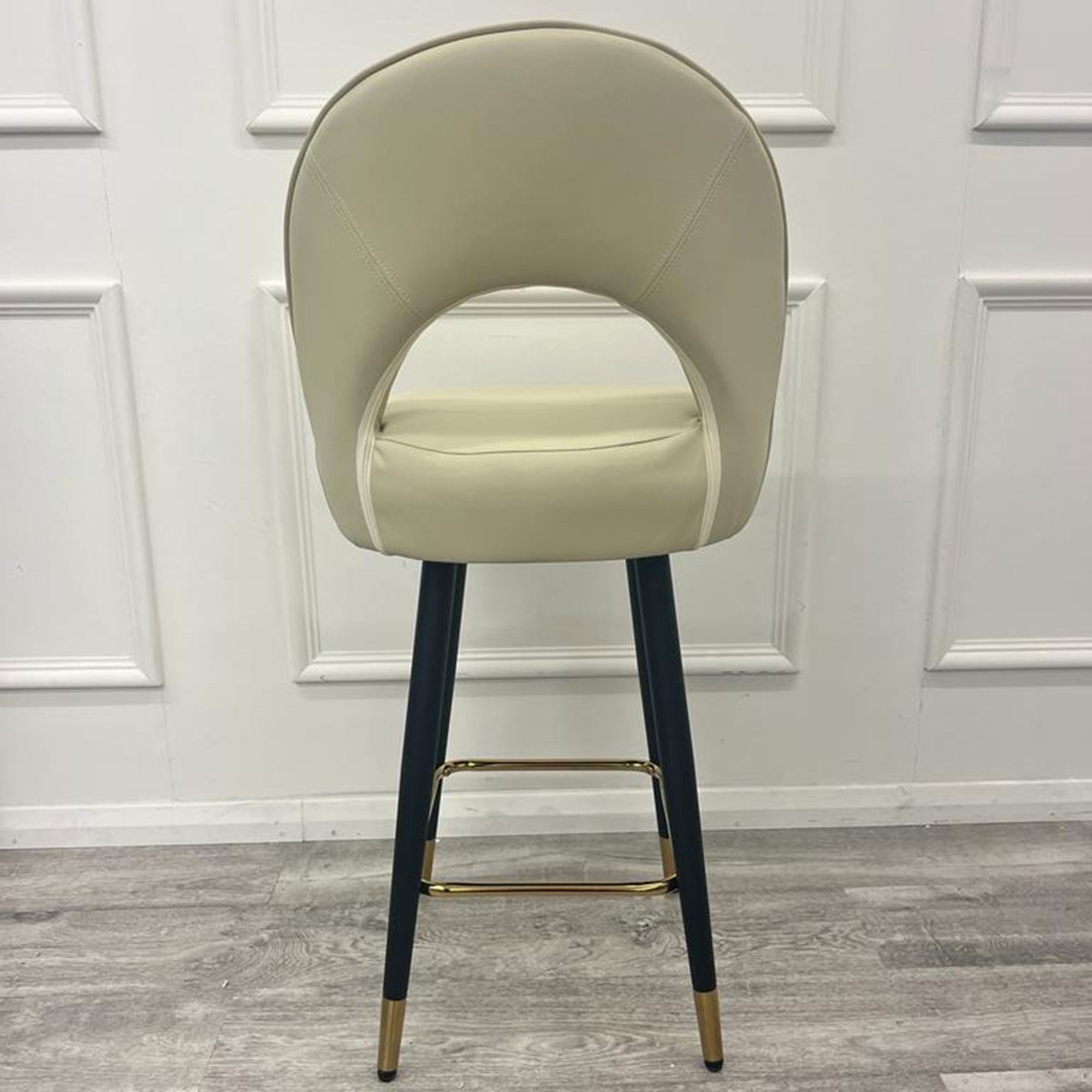 Astra Cream Leather Bar Stools in Pair