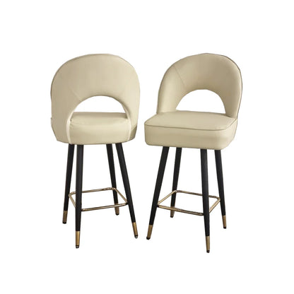 Astra Cream Leather Bar Stools in Pair
