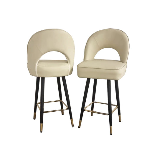 Astra Cream Leather Bar Stools in Pair