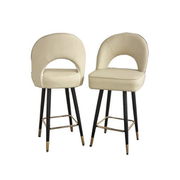 Astra Cream Leather Bar Stools in Pair - Furniture One Shop