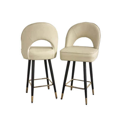 Astra Cream Leather Bar Stools in Pair - Furniture One Shop