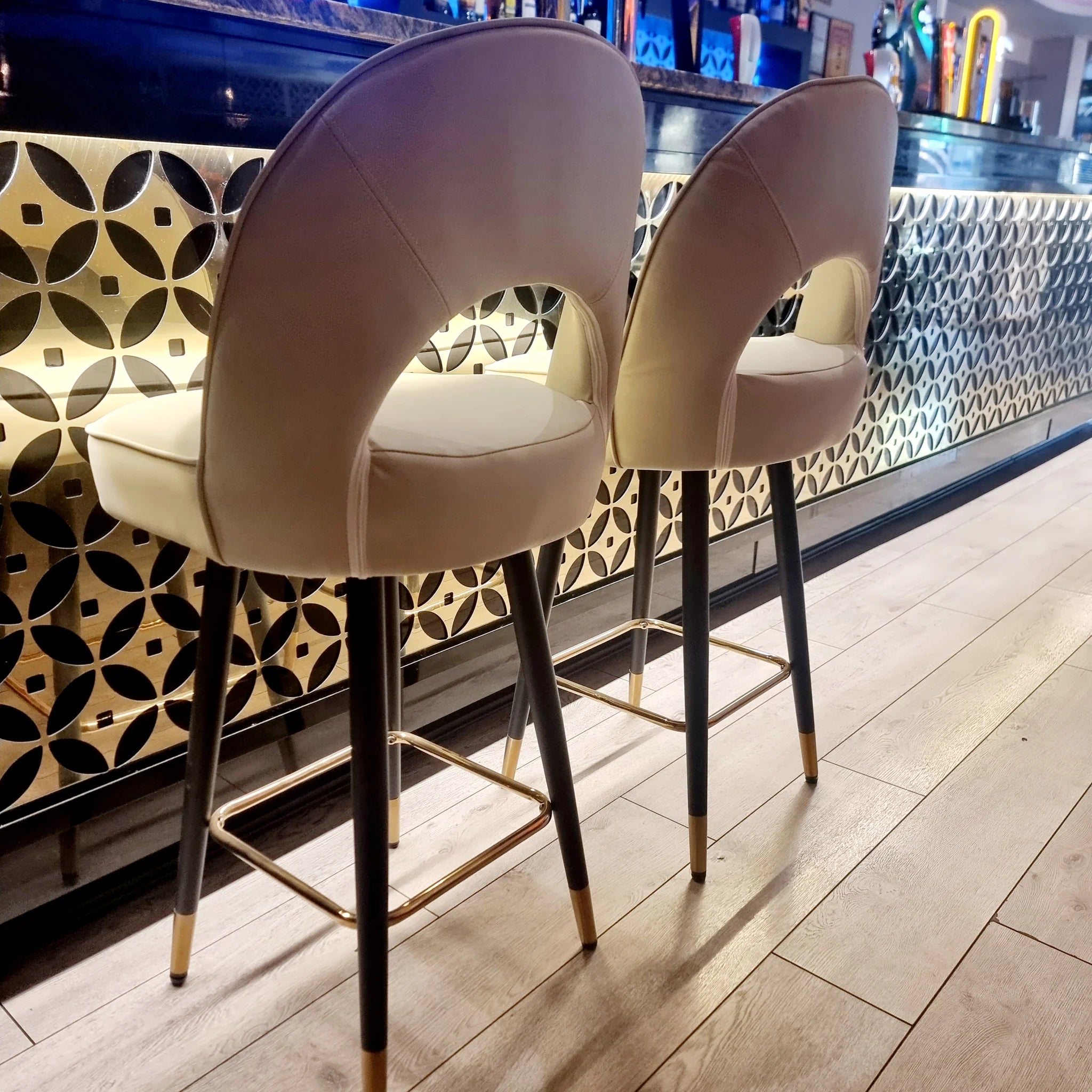 Astra Cream Leather Bar Stools in Pair