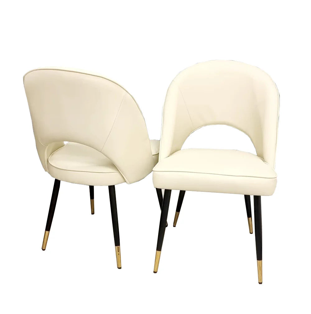 Astra Cream Leather Dining Chair in Pair