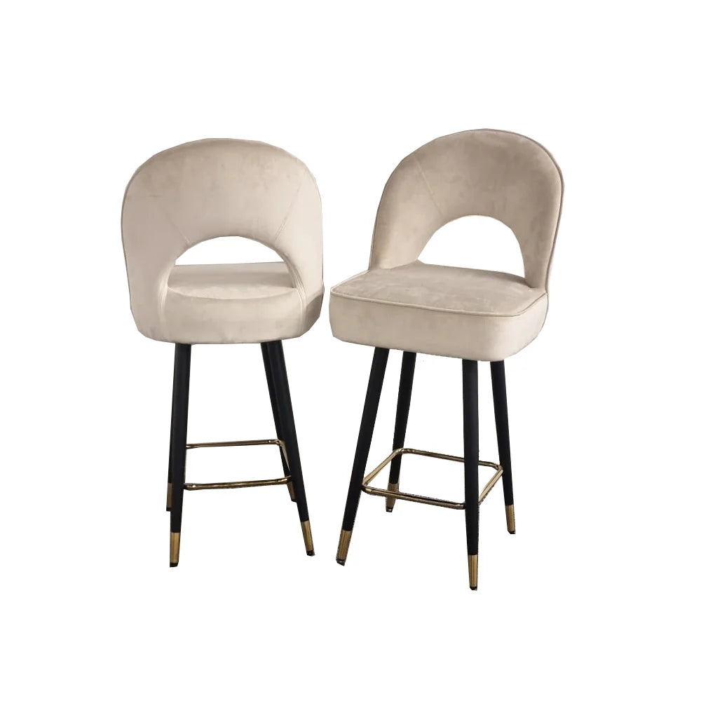 Astra Cream Velvet Bar Stools in Pair