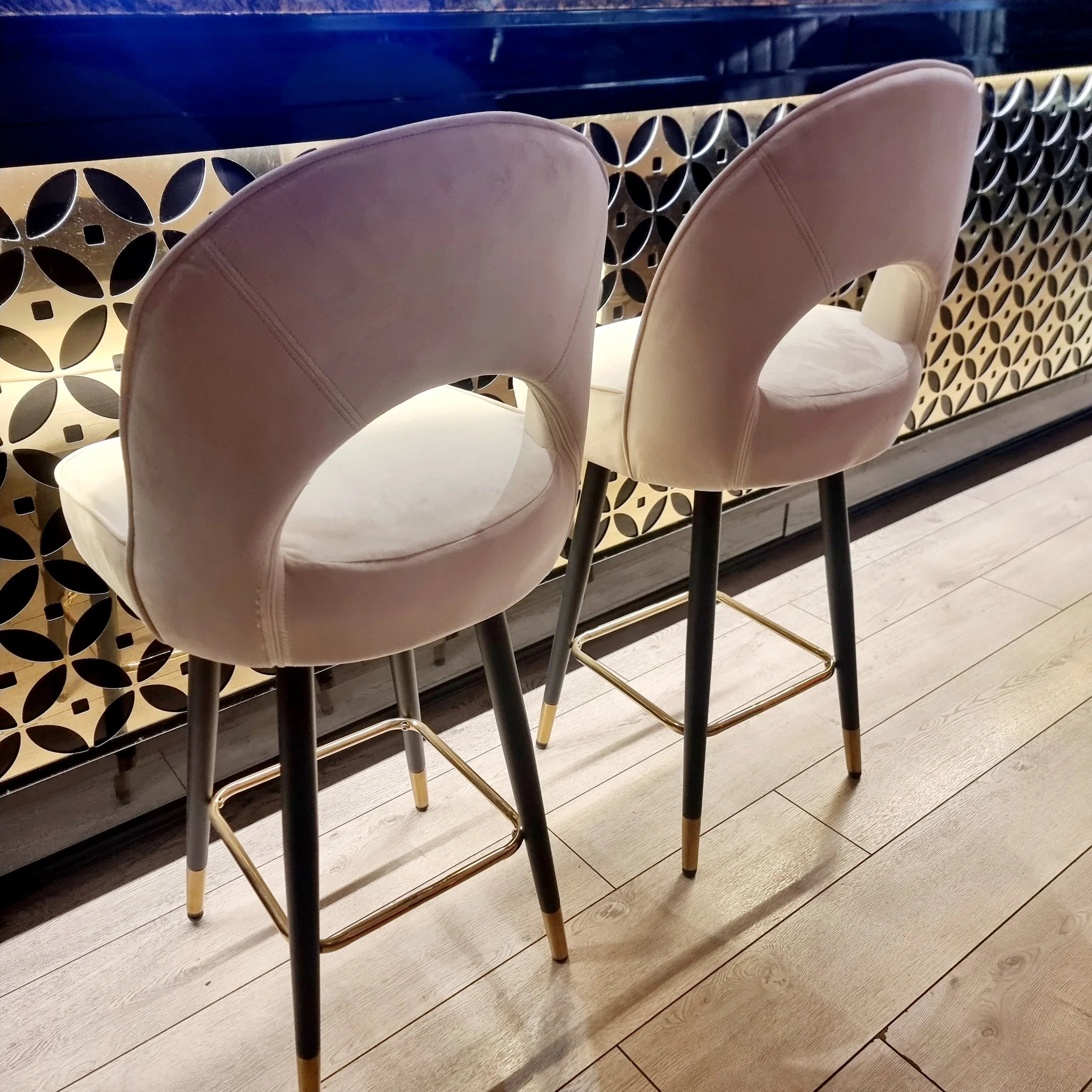 Astra Cream Velvet Bar Stools in Pair