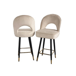 Astra Cream Velvet Bar Stools in Pair - Furniture One Shop