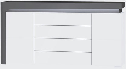 Athens Grey And White Gloss 2 Door 4 Drawer Sideboard With Lights