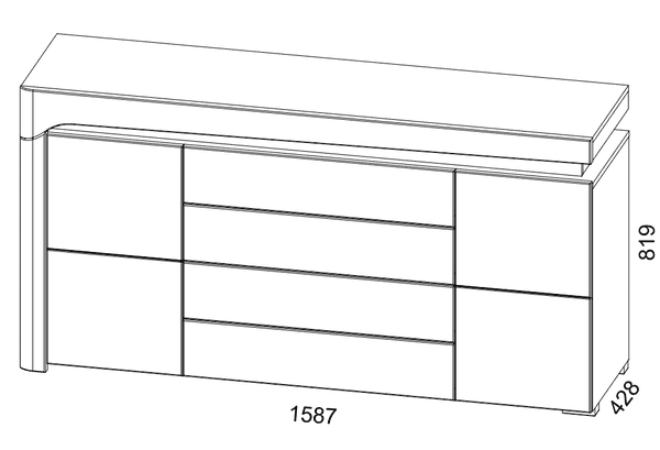 Athens Grey And White Gloss 2 Door 4 Drawer Sideboard With Lights