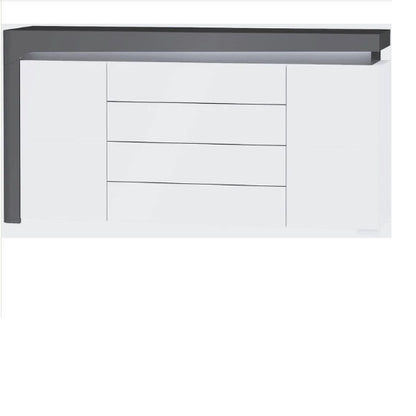Athens Grey And White Gloss 2 Door 4 Drawer Sideboard With Lights