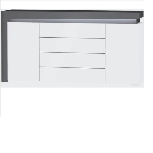 Athens Grey And White Gloss 2 Door 4 Drawer Sideboard With Lights