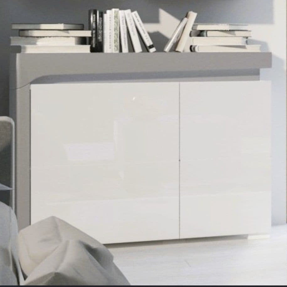 Athens Grey And White Gloss 2 Door Small Sideboard With Lights